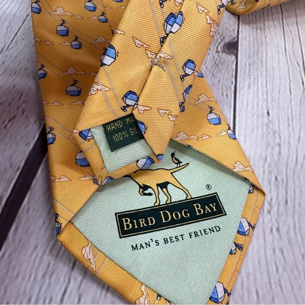 Bird dog bay silk tie hand made clouds ski lift gondola air tram preppy business